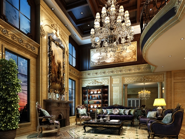 上海南通东郊庄园法式风格别墅装修效果图_500平米240万装修设计案例