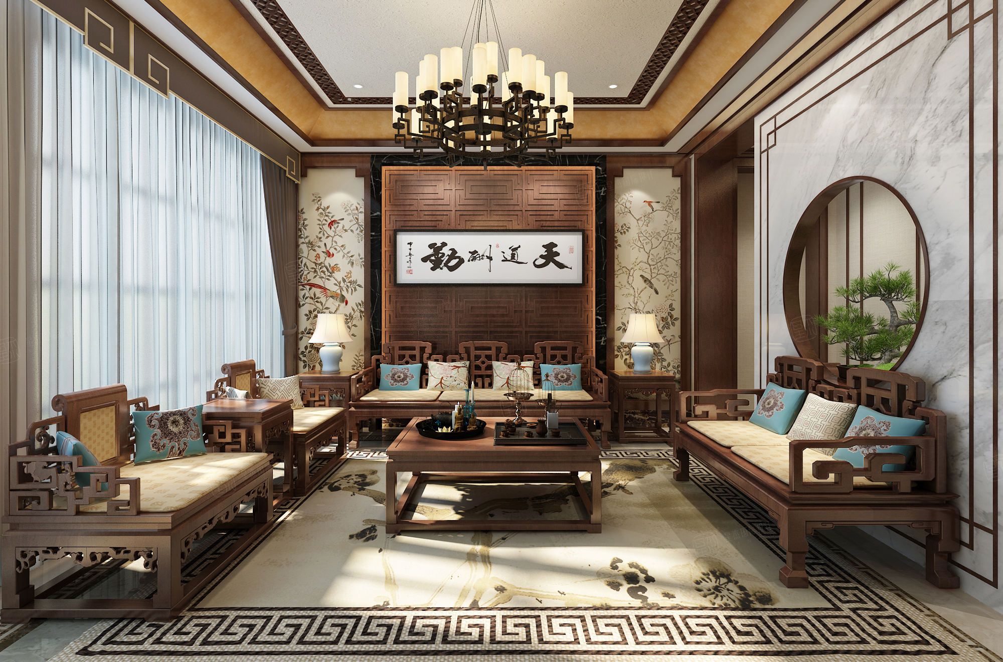 蠡湖香樟园 庄重优雅的中式装修效果与500㎡以上别墅费用解析